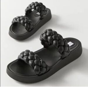 Limelight Black Braided Platform Slide Sandals